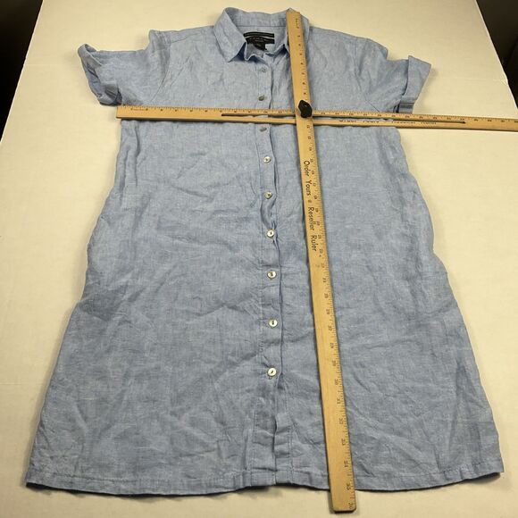Tahari Linen Shirtdress Small Blue Button Front Casual Minimalist Resort Pockets - Picture 6 of 10